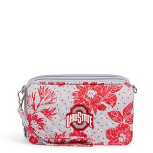 Collegiate RFID All in One Crossbody Bag-Gray/red rain garden with the ohio state university logo in Cotton