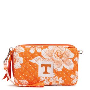 Collegiate RFID All in One Crossbody Bag-Orange/white rain garden with university of tennessee logo in Cotton