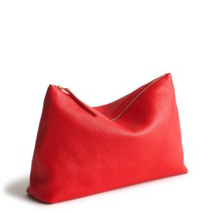 Large Pouch-Goji Berry Red in Leather