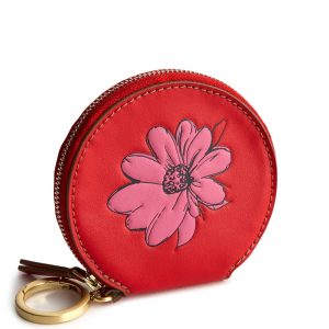Round Zip Pouch-Goji Berry Red in Leather