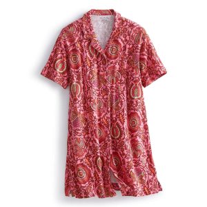 Button-Down Night Dress-Marrakesh ibis rose in Cotton