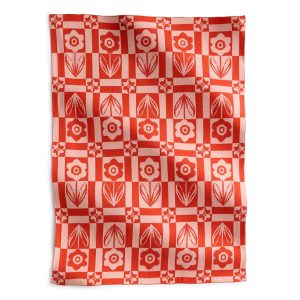 Double Knit Throw Blanket-Daffodils red clay in Cotton