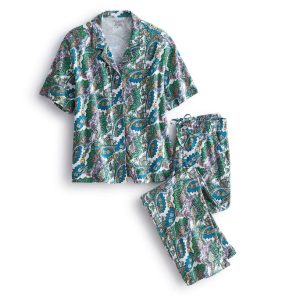 Button-Down Pajama Set-Flowers + feathers cool in Cotton