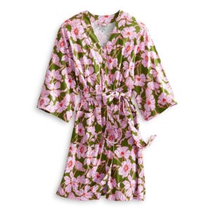 Knit Robe-Scattered anemones purple in Cotton