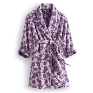 Robe-Bubbly flowers lavender frost in Cotton looped terry
