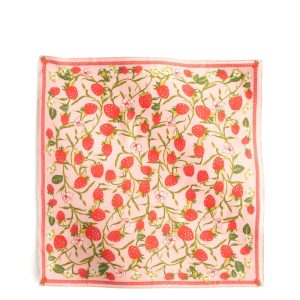 Square Silk Scarf-Strawberry vines coral cloud in Silk