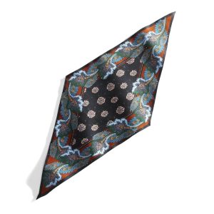 Diamond Silk Scarf-Flowers + feathers in Silk