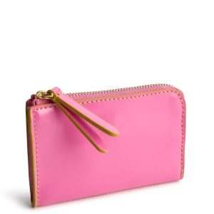 Zip Card Pouch-Ibis rose in Patent faux leather