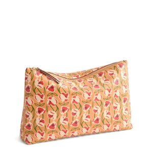 Large Pouch-Curly tulips in Leather