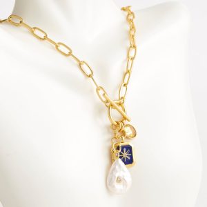 Cluster Pendant Necklace-Satin Gold