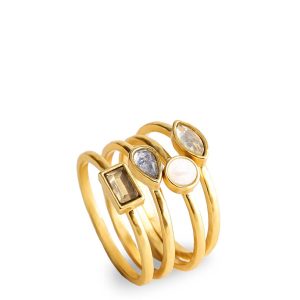 Gemstone Ring Stack-Satin Gold