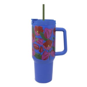 Stainless Steel XL Tumbler with Handle-Tulips on quiet harbor in Stainless steel