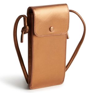 Phone Case Crossbody-Bronze metallic in Leather