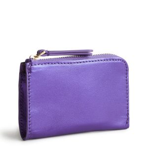 Zip Card Pouch-Purple metallic in Leather