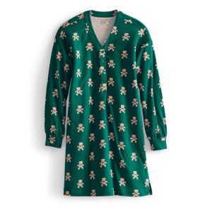 Henley Night Dress-Bear mosaic in Cotton