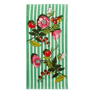 Beach Towel-Tomato vines kelly green in Cotton looped terry