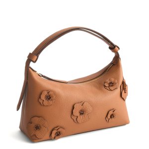 Roxbury Crescent Shoulder Bag-Scattered anemones roasted pecan in Leather